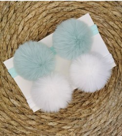 Resim Kız Çocuk/bebek Mint Yeşili-beyaz Peluş Ponpon Bandana Seti 