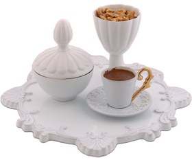 Resim Double Espresso Cup Handle Gold-White 