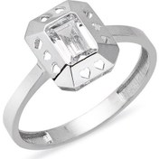 Resim Bilezikci Baget Taşlı Kalpli Beyaz Altın Yüzük ELC14K19 