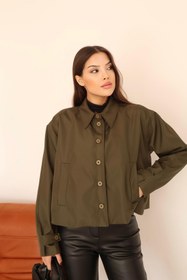 Resim Hazel Kadın Haki Kısa Oversize Trençkot 