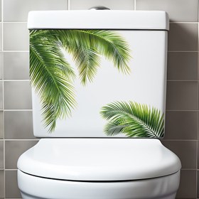 Resim Tropikal Palmiye Yaprağı & Monstera Vinil Stickerlar - Çıkarılabilir PVC Banyo, Tuvalet, Duş & Küvet Dekorları - Yeşil & Altın Renkli Yapışkan Duvar Kağıdı Benzeri Film Duvarlar, Kapılar İçin (Kalıntı Bırakmaz, Kolay Kurulum) 
