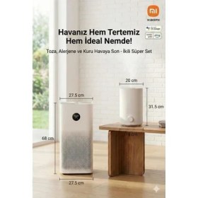 Resim Xiaomi Çift Lazer Sensörlü Profesyonel Hava Temizleyici 60M² Pm2.5 ve PM10 Göstergeli Üst Kapak Çıkarılabilir Yıkanabilir + Hava Nemlendirici 