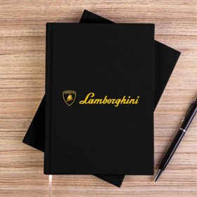 Resim Lamborghini Gold Logo Text Siyah Çizgisiz Kanvas Defter - Siyah 