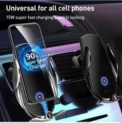 Resim Wondernest M2 Kızılötesi İndüksiyonlu Kablosuz Hızlı Şarj Aracı Hava Çıkışlı Tutucu Siyah Siyah 