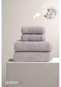 Resim 4'lü Gri Havlu Set %100 Pamuk - 2 Adet El Havlusu 50x90 Ve 2 Adet Banyo Havlusu 70x140 Gri 