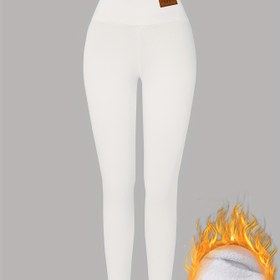 Resim Kadın Kalın Polar Astarlı Yüksek Belli Tayt - Kışlık Sıcaklık, Esnek Skinny Kesim, Düz Renk, Uzun Boy, Günlük veya Dış Giyim için Mükemmel 