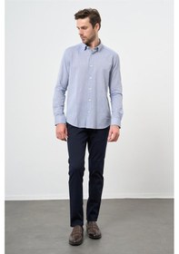 Resim İmza Mavi Kısalabilir Kollu Armürlü Biritli Yaka Pamuklu Casual Slim Fit Dar Kesim Gömlek 1004240202 Mavi 