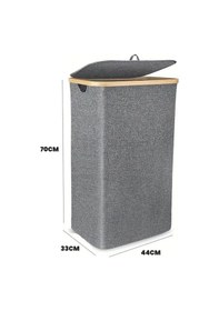 Resim 100 Lt Katlanır Kumaş Bambu Çamaşır Sepeti İçi Fileli Kirli Çamaşır Sepeti Gri 
