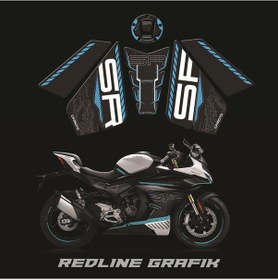 Resim Cf Moto 450sr Tank Pad Set Mavi Beyaz Siyah Redlinegrafik 