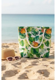 Resim Rivaistanbul Ananas Yaprak Desenli Plaj Çantası Çok Renkli 