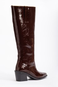 Resim DENORA Bordo Kırışık Rugan Düz Binici Western Kovboy Bot Çizme 