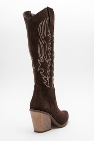 Resim Dericlub Kadın Yüksek Topuk Western Çizme Gerçek Süet Deri ZY 1614 