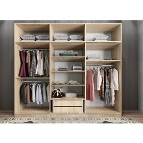 Resim Runa Sürgü Kapaklı Gardırop Yüklüklü Meşe 180cm 