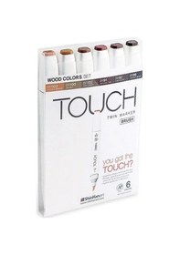 Resim Touch Twin Brush Marker Fırça Uçlu Marker Seti 6 Renk Ahşap Tonları Görsel Rengi 