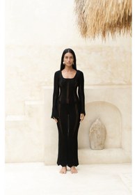 Resim Mai Collection Mai Studios Co. Paulina Dantel Örgülü Siyah Triko Elbise Siyah 