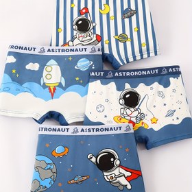 Resim Deniz mavisi karikatür astronot baskılı, Erkek Gençler için Boxer Külotlar 4'lü Set 