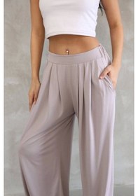 Resim S-pazarım Osy Modal Yumuşak Dokulu Kumaş Boru Paça Salaş Eşofman - Bej Bej 