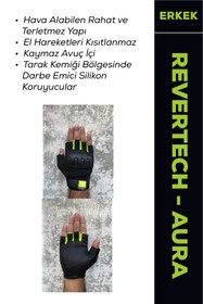 Resim MOTOKIT Revertech Aura Siyah - Neon / Yarım Parmak - Kaymaz Avuç İçi Özellikli Motosiklet Eldiveni (Erkek) 