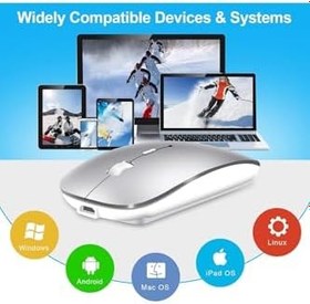 Resim m.tk moveteck Bluetooth Mouse, Tablet Telefon Laptop Windows Uyumlu, Kablosuz Şarjlı, Gri 