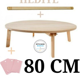 Resim Kitchen Mania 80 Cm Ahşap Mdf Katlanabilir Yer Sofrası-oklava Ve Hamur Kesici Hediyeli-hamur Açma 