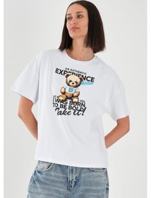 Resim Alexandergardı Baskılı Bisiklet Yaka Kadın T-shirt Beyaz 
