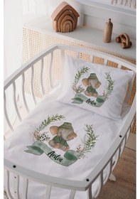 Resim %100 Pamuk Saten Isme Özel Isimli Anne Yanı Beşik Nevresim Takımı Fil 7 