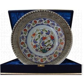 Resim Armada Çini Prt 47 25 Cm Mavi Altın Yaldızlı Lale Karanfil Tabak 