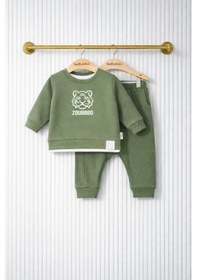 Resim Aslan Desenli Erkek Bebek Alt Üst Takım Yeşil 