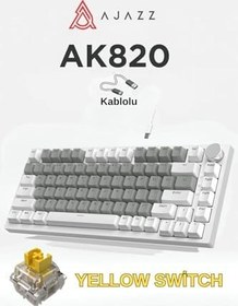 Resim Coverzone Beyaz Işıklı Hot Swap Kablolu Mekanik Oyun Klavyesi | Ajazz AK820 Gri Beyaz (AK820 Gri Beyaz - Sarı Switch) 