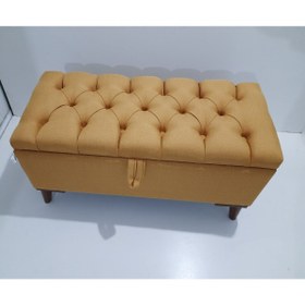 Resim mc mobilya Sahra Peri Sandıklı Keten Kapitone Sandiklipuf Bench Puf Tabure Pistonlu Hardal 