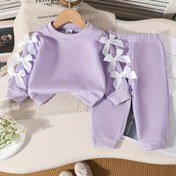 Resim Sonbahar Kış Kızlar Örgü Kurdele Tasarımı Kaburga Yaka Uzun Kollu Peluş Kazak Üst + Bel Elastik Spor Rahat Sıcak Pantolon İki Parça Set, Dış Mekan Giyim ve Boş Zaman için Mükemmel 