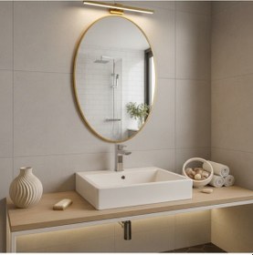Resim 60x84 Cm Modern Oval Banyo Aynası Altın Çerçeveli Dekoratif Duvar Aynası Altın 