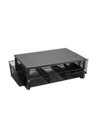 Resim Temel Siyah Metal Mesh Monitör Yükseltici Stand Çekmeceli Kalemlikli Masaüstü Organizer 9210 