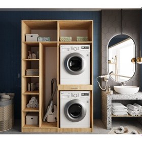 Resim Megan Çamaşır Ve Kurutma Makinesi Dolabı Banyo Dolabı Meşe Meşe 