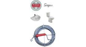 Resim Premium 7 Metre Tıkanıklık Kanal Açma Klozet Gider Açıcı Boru Temizleme Spiral Tel Susta Manuel Uç 