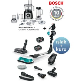 Resim Bosch BCS71HYG1 2'si 1 Arada Islak ve Kuru Temizlik, Çift Batarya 10 Yıl Motor Garantisi + Bosch Multitalent 3 Mutfak Robotu 