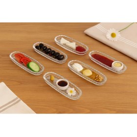 Resim 6 Lı Cam Mini Kayık Tabak Kase Kahvaltılık 14*6cm 