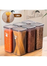 Resim Porsima 432 Gr 6 lı Etiketli Kare Un Erzak Bakliyat Saklama Kabı Takımı Seti 1.70 Lt - Gri 