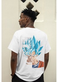 Resim Dragon Ball Son Goku Sırt Baskılı Unisex Oversize Anime Tişört Beyaz 