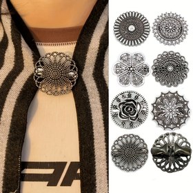 Resim 1 adet/2 adet Vintage Kabartmalı Desen Şal Tokası Hırka Klipsi | Eşarp Bel Kaymaz Toka + Gömlek Yaka Klipsi Çift Fonksiyonlu | 