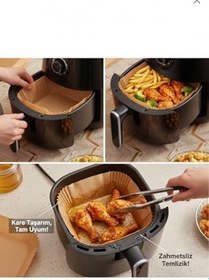 Resim 50 Adet Airfryer Pişirme Kağıdı - Kare Tek Kullanımlık Yanmaz Yapışmaz Kağıt - 16 cm Hava Fritözü Kağıdı - Yağ Geçirmez Gıda Sınıfı Fırın ve Airfryer Aksesuarları 