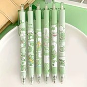 Resim 6 adet Kawaii Yeşil Kurbağa Jel Kalem, 0.5mm İnce Uçlu Geri Çekilebilir Siyah Mürekkepli Roller Kalemler Öğrenciler İçin, Okula Dönüş Malzemeleri, Sevimli Kırtasiye Yazma Kalemleri 