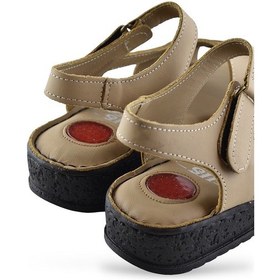 Resim 132 Tam Ortopedik Topuk Jelli Hakiki Deri Kadın Sandalet Deri Sandalet Bej 