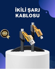 Resim Örgülü Tasarım 4 Ü 1 Arada Usb-c Lightning Hızlı Şarj Kablosu 