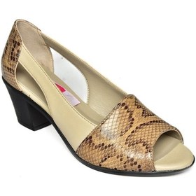 Resim Fox Shoes S908026107 Bej Hakiki Deri Kalın Topuklu Kadın Ayakkabı Bej 