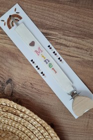 Resim BABYHANDLOVE Isimli Kumaş Ahşap Klipsli Ekru Bebek Rengarenk Emzik Askısı 