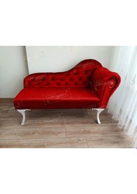 Resim Ters Kol Dekoratif Bihter Koltuk Josefin Puf 120 Cm Beyaz Ayak Kırmızı 