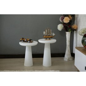 Resim Simillo Home&Living Wood Beyaz 2’li Set Mantar Yan Sehpa Fiskos 