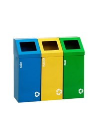 Resim Ovata Paslanmaz Metal Geri Dönüşüm Kutusu 3’lü Açık Kapaklı 