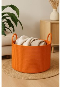 Resim Mavaux Clover Özel Pamuklu Saplı Jüt Battaniye Sepeti Hasır Oyuncak Sepeti Jüt Çamaşır Sepeti 40-30 Turuncu 